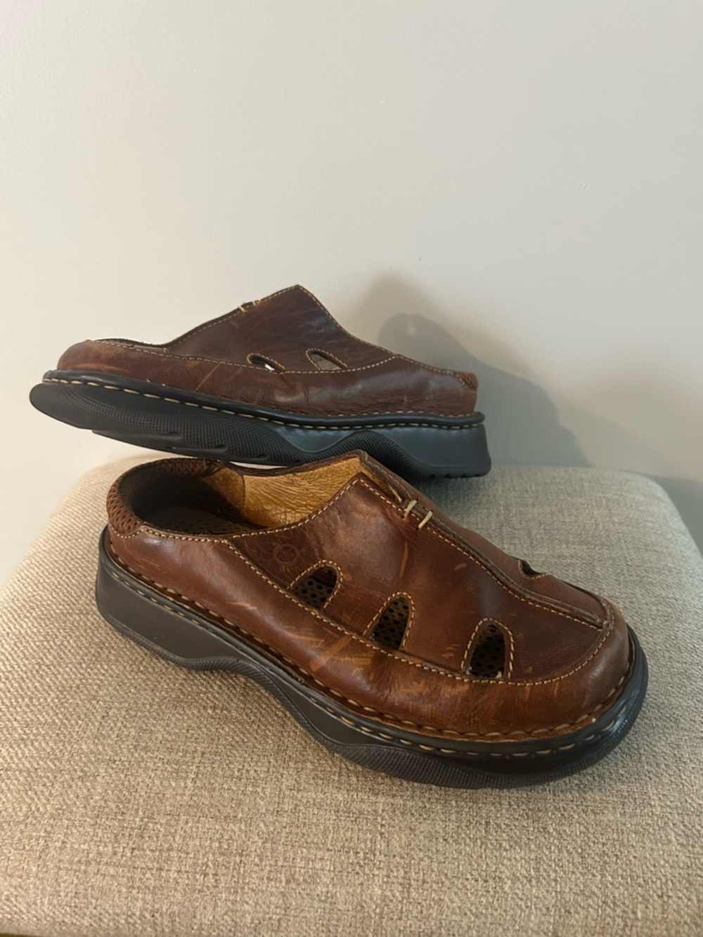 Born Brown Leather Slip-On Clog Mules